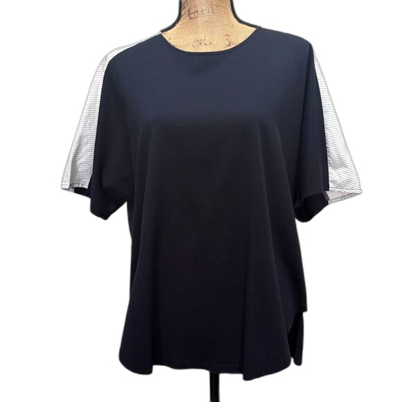 Madewell Oxford Panel Split Back Tee Shirt‎ Navy Blue Pinstripe Size Large - Picture 1 of 5